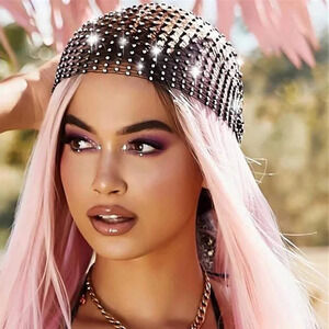 WOMEN Black Mesh Headband Glitter Crystal  Hairband Body Jewelry Accessory